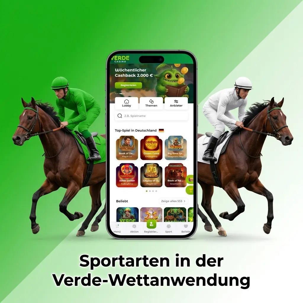 Sportarten in der Verde-App: Fußball, Tennis, Basketball, Eishockey, eSports und mehr – Live- und LINE-Wetten verfügbar.