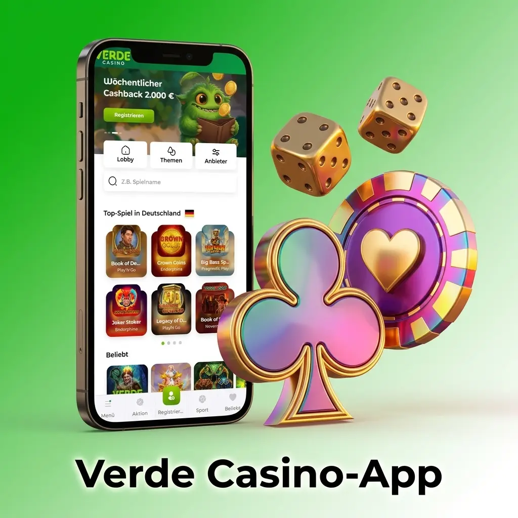 Verde Casino-App mit Slots, Tischspielen und Live-Casino – Willkommensbonus bis 1.200 EUR plus 220 Freispiele