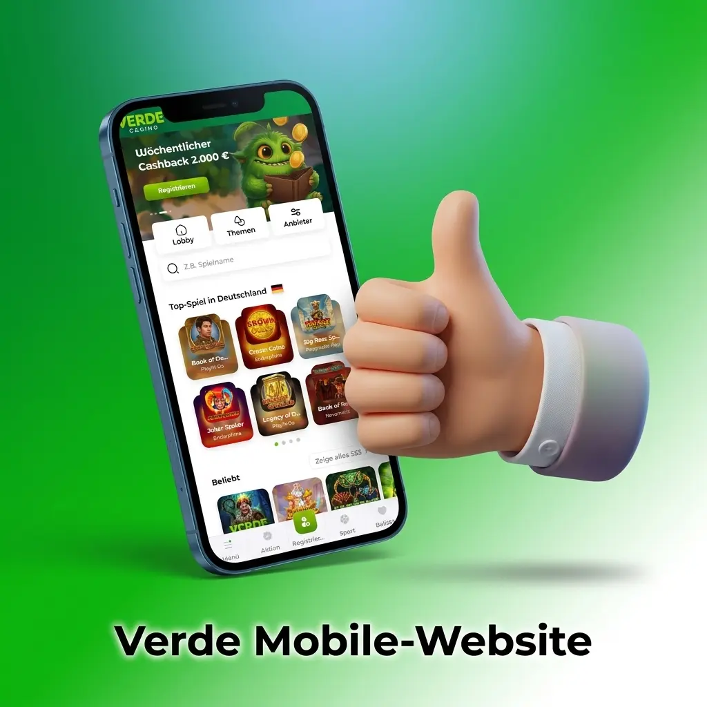 Verde Mobile-Website auf Smartphone und Tablet – Sportwetten, Casino, Zahlungen und Boni im Browser