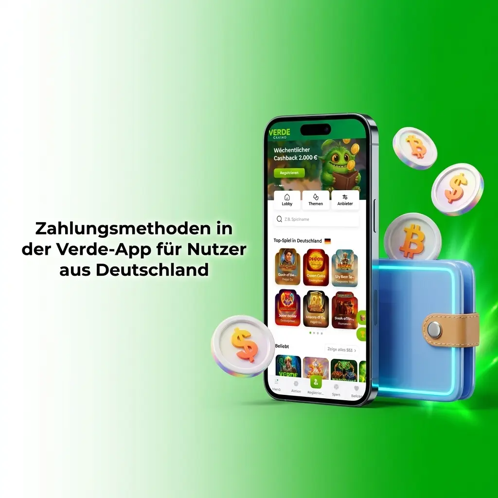 Verde-App Zahlungsmethoden für Deutschland: Visa, Mastercard, Jeton, Bitcoin, Ethereum, USDT ab 10 EUR
