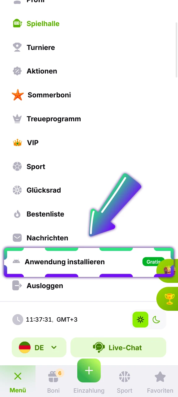 Herunterladen der Verde Casino APK auf dein Android Smartphone starten.