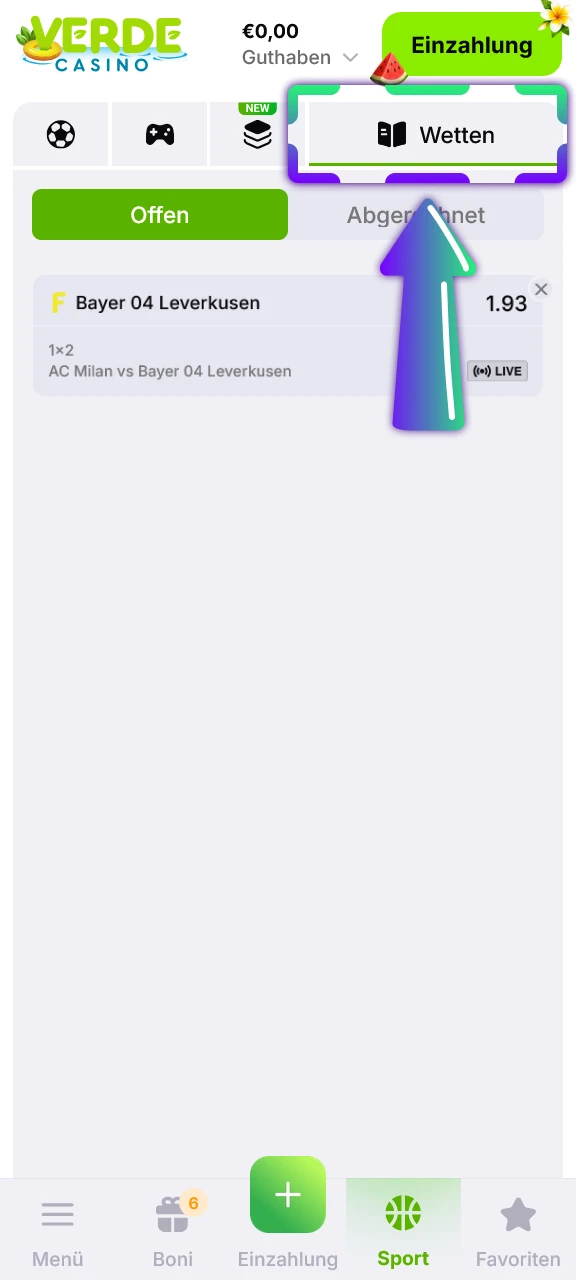 Verfolge das Spiel live und zahle deinen Gewinn aus deiner ersten Wette bei Verde Casino aus.