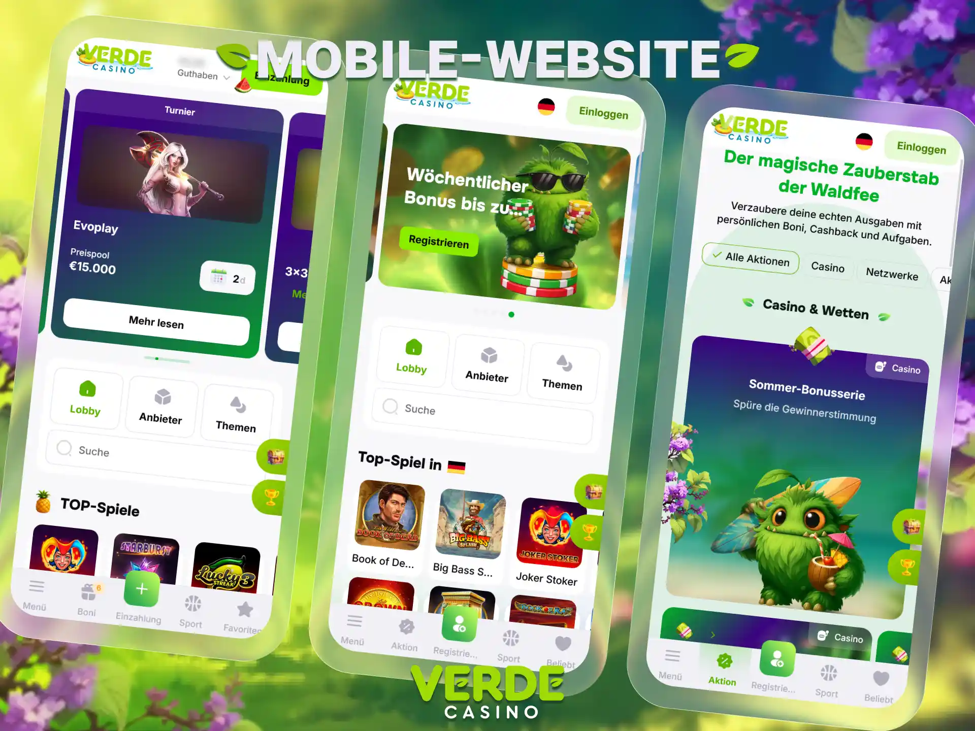 Besuche die Verde Casino Mobile Website direkt im mobilen Browser.
