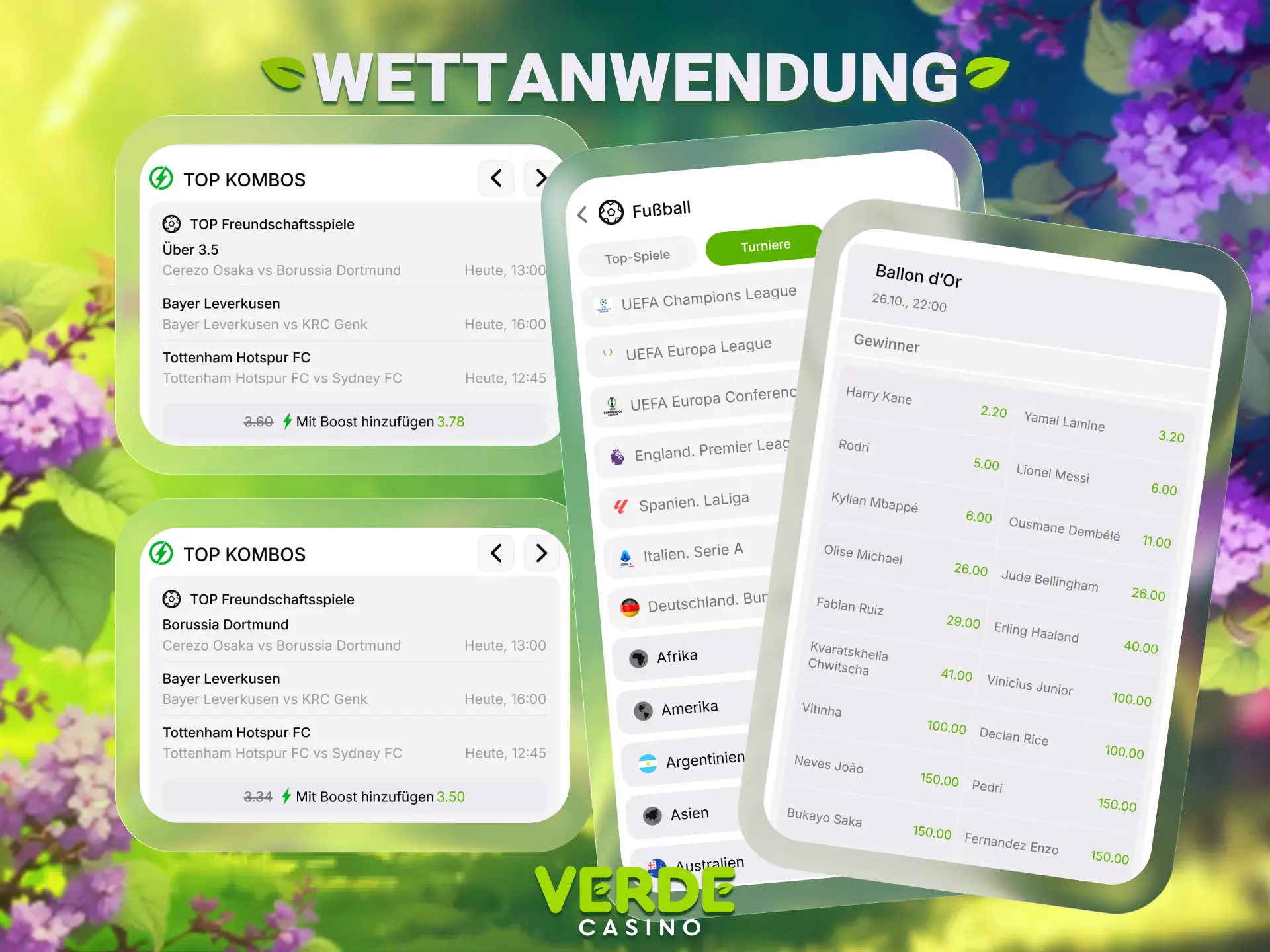 Platziere profitable Sportwetten in der Verde Casino Wettanwendung.