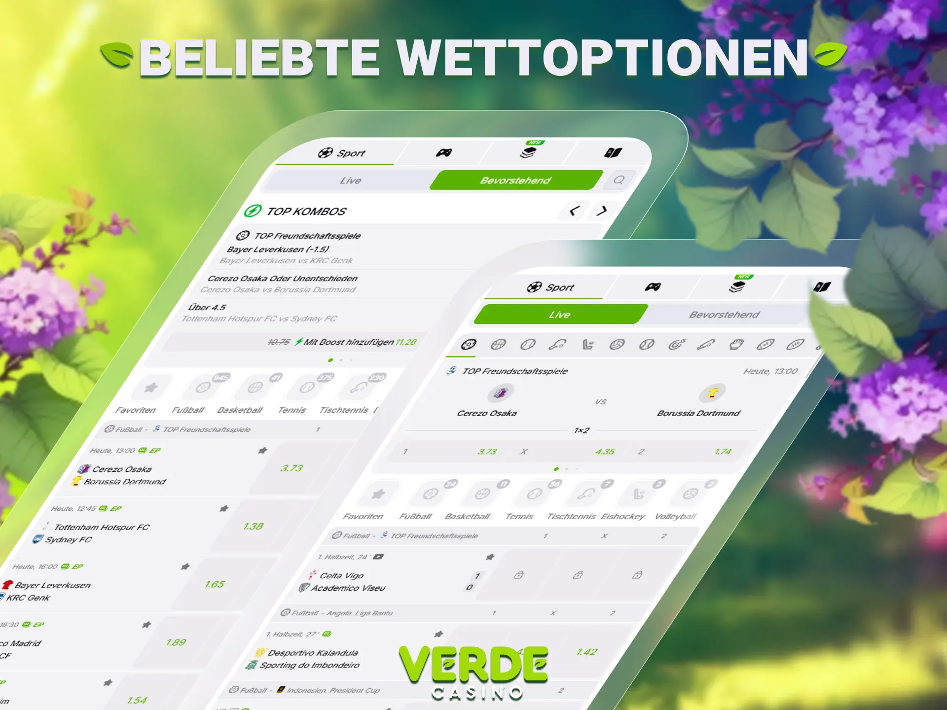 Nutzen Sie die vielfältigen Wettoptionen für Ihre Sportwetten bei Verde Casino.