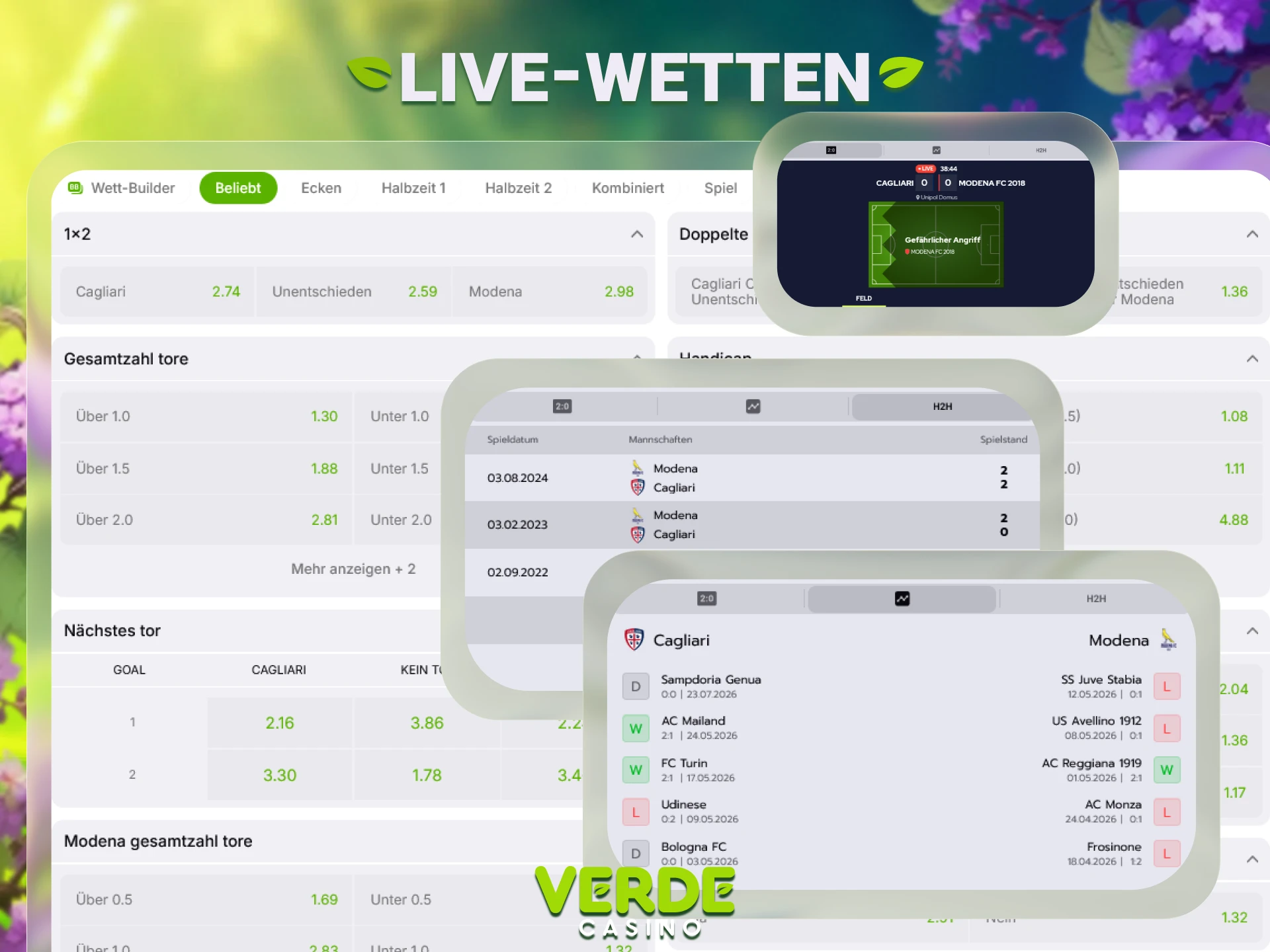 Platzieren Sie aufregende Live-Wetten beim Verde Casino Online Casino Deutschland.