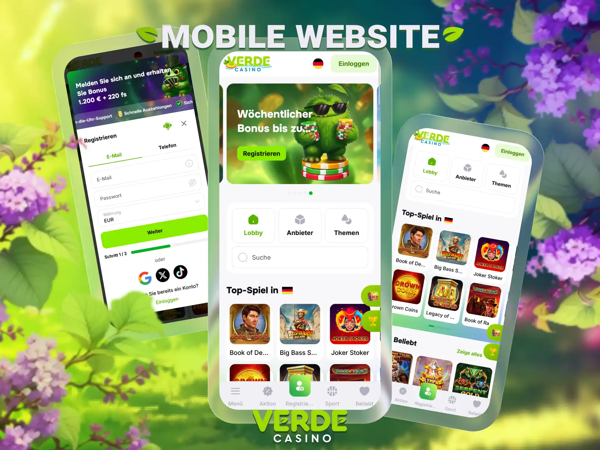 Spielen Sie bequem über die Verde Casino mobile Website auf Ihrem Smartphone.