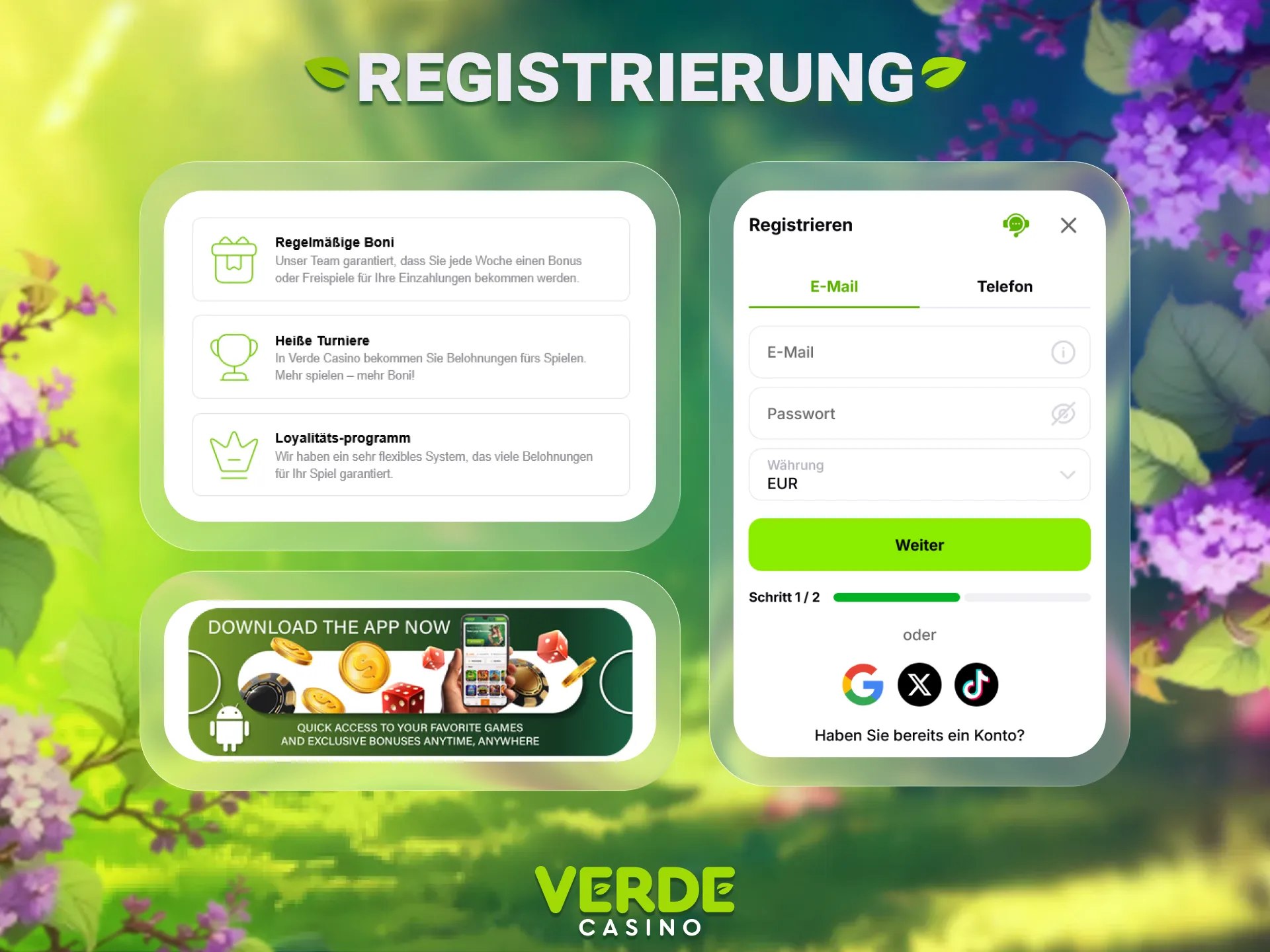 Erstellen Sie ein Konto bei Verde Casino und beginnen Sie sofort zu spielen.