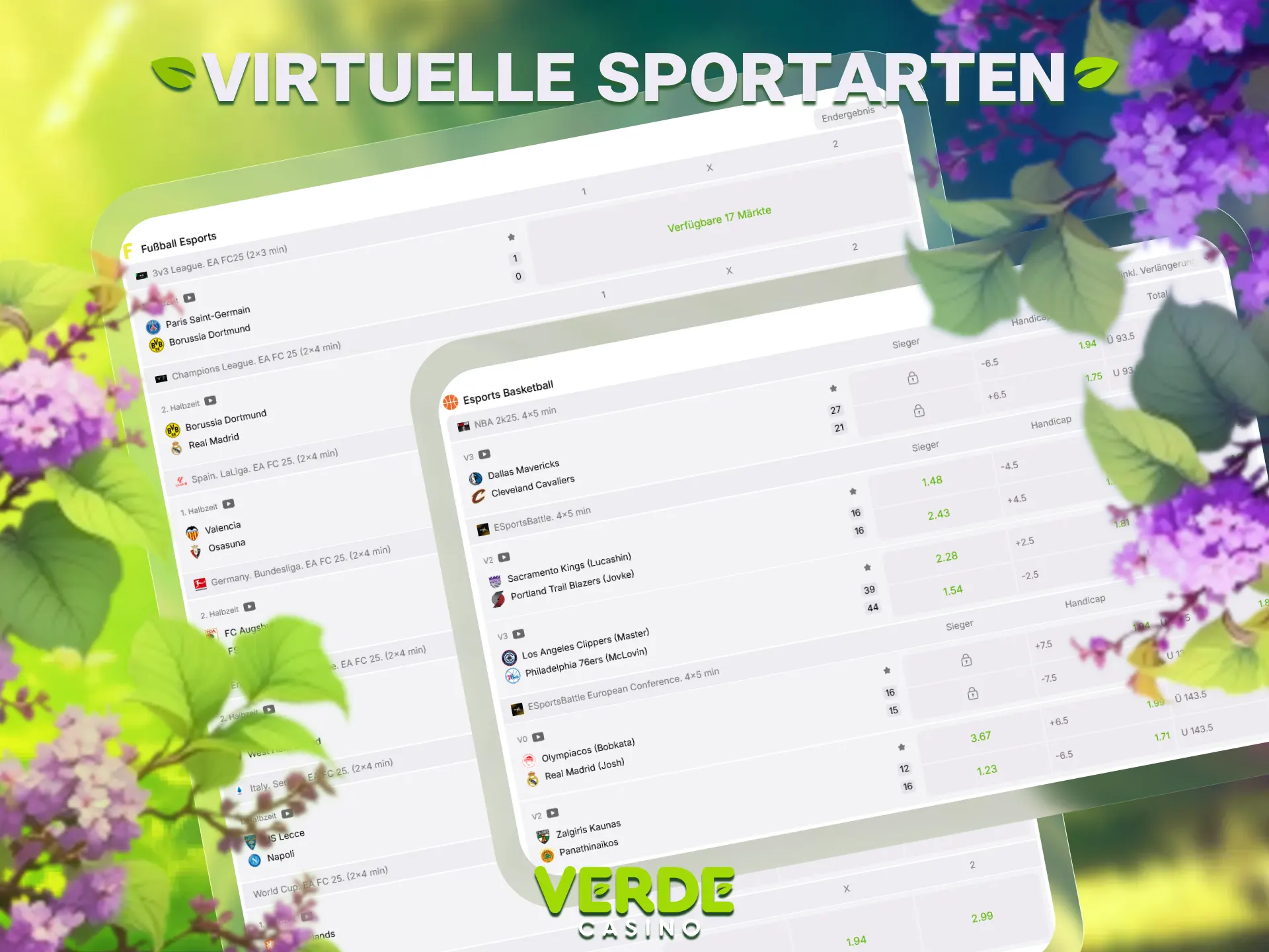 Erleben Sie spannende virtuelle Sportarten bei Verde Casino auf der Webseite.