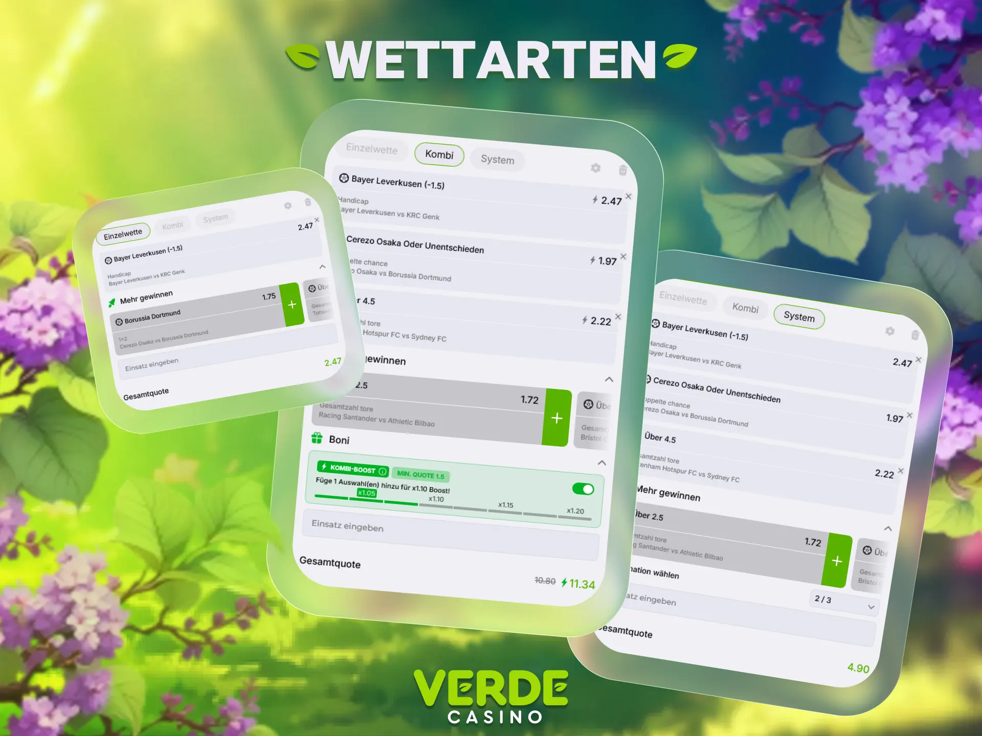 Wählen Sie passende Wettarten für das Vergnügen bei Verde Casino aus.