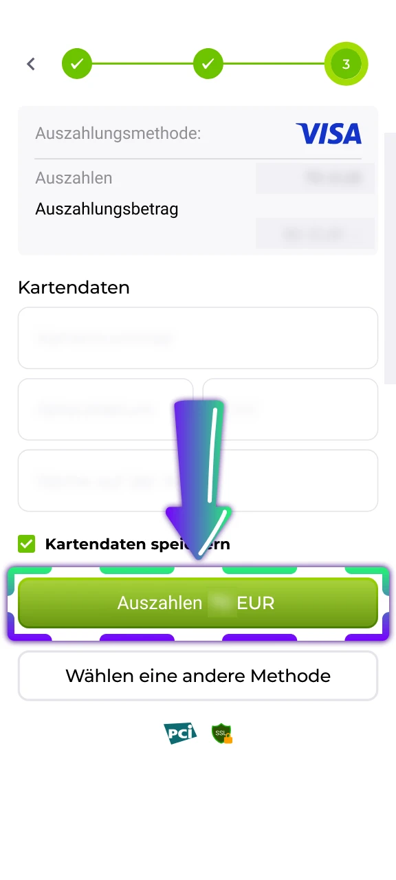 Senden Sie den Antrag ab und warten Sie auf die Bestätigung Ihrer Auszahlung in der Verde Casino App.