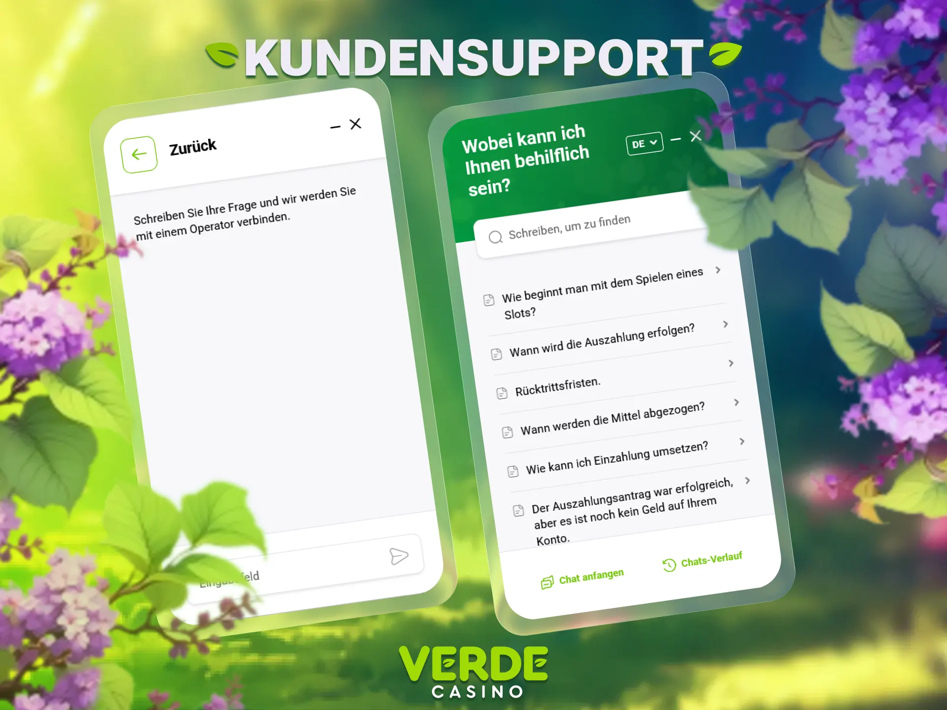 Kontaktiere den Verde Casino Support für eine schnelle Hilfe bei Auszahlungen.
